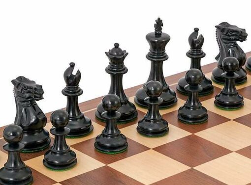 Ensemble "Competition Compact" Echiquier en Bois d'Erable et de Noyer, Jeu d'Echecs en Bois & Coffret de Rangement en Bois de Rose Doré