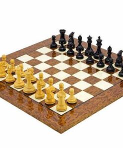 Ensemble "Windsor Cocoa Burl" Echiquier et Jeu d'Echec en Bois d'Ebène, d'Erable et de Buis
